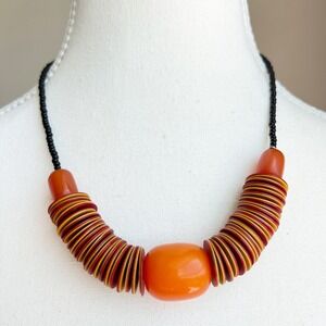 Vintage Disc Beaded Statement Necklace 19 Inch Boho‎ Artsy Chunky